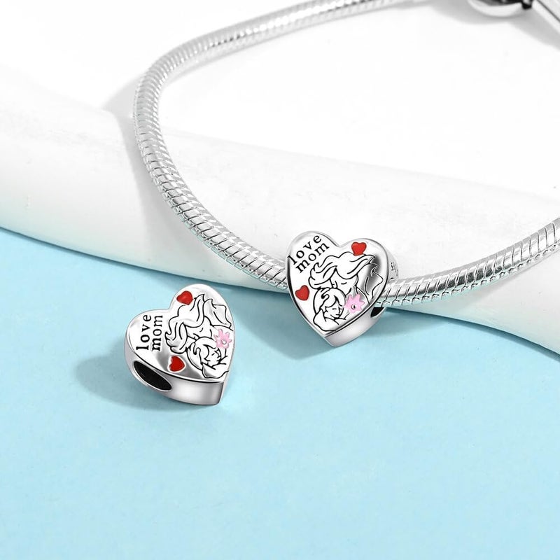 VALGACLS 925 Sterling Silver Family Love Mom Mouse Heart Charms for Bracelets Necklace Valentine's Day Mother's Day Jewelry Charm for Women - Image 1